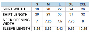 2021 MUAM Tee Size Chart